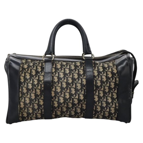 Christian Dior Trotter Canvas Boston Bag Navy Silver Auth 105821